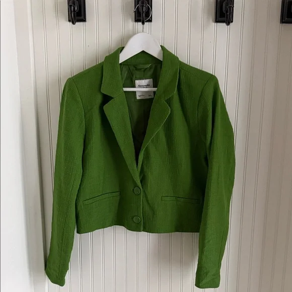 Abercrombie & Fitch Cropped Green Tweed Blazer - Picture 2 of 7